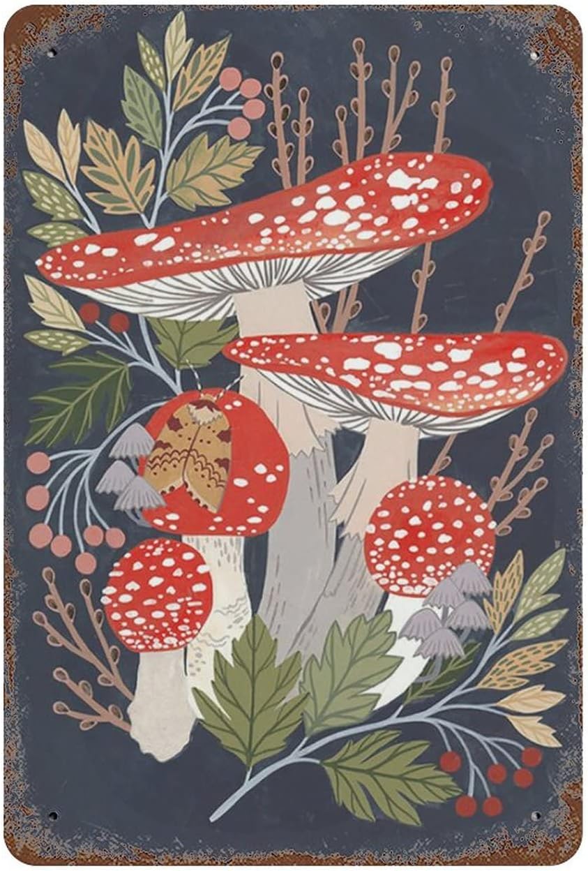 Home Bathroom Signs - Rood-wit paddenstoel vintage metalen blikken bord