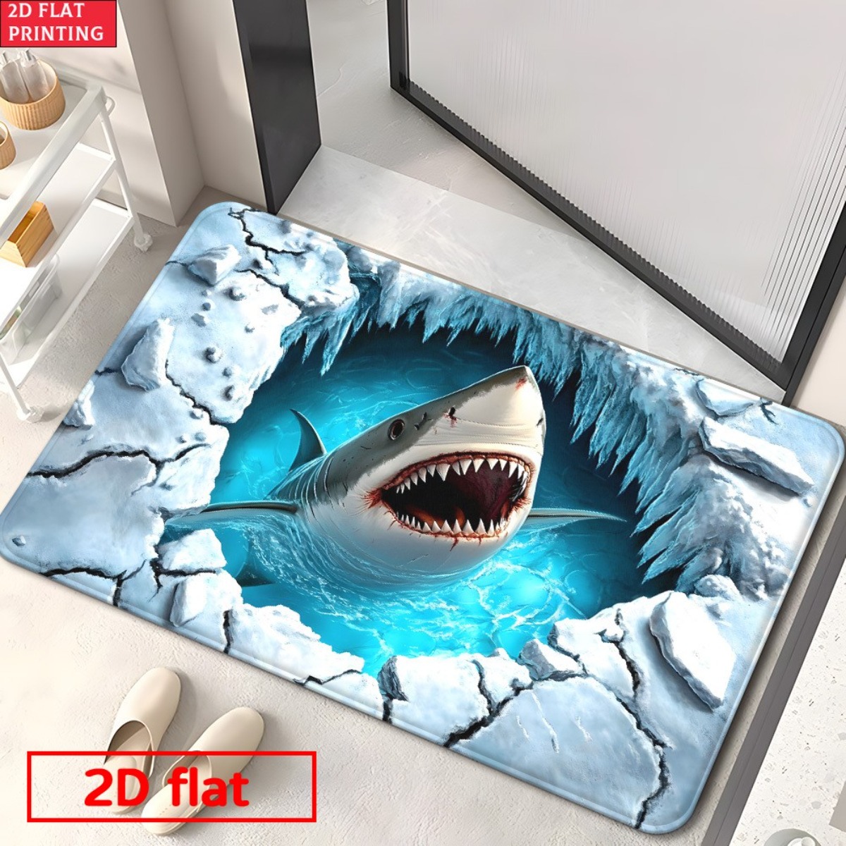 Home Bathroom Break - 3D Shark Breaking Ice Flanellen Mat,