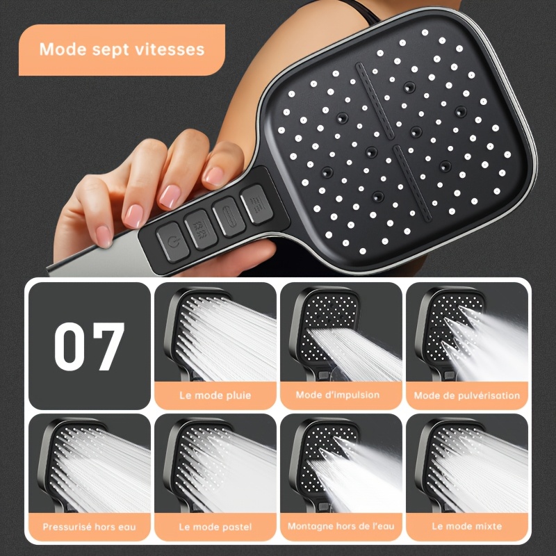 Home One Bathroom Accessories - 7-setting zilveren handdouchekop met waterproeier onder