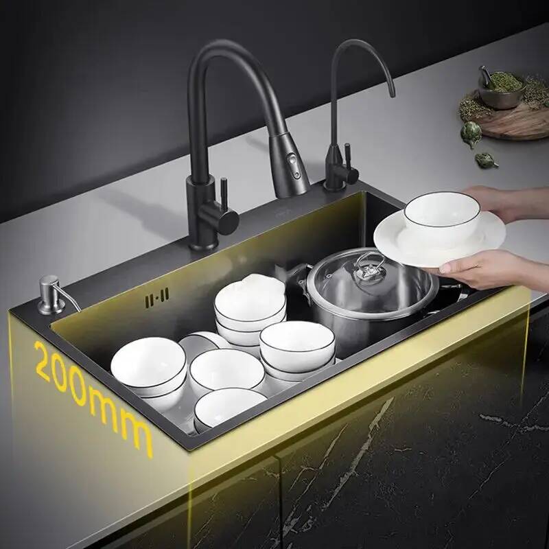 Home One Bathroom Accessories - Badkamer Zwarte Nano Keukenkraan Spoelbakken Roestvrij