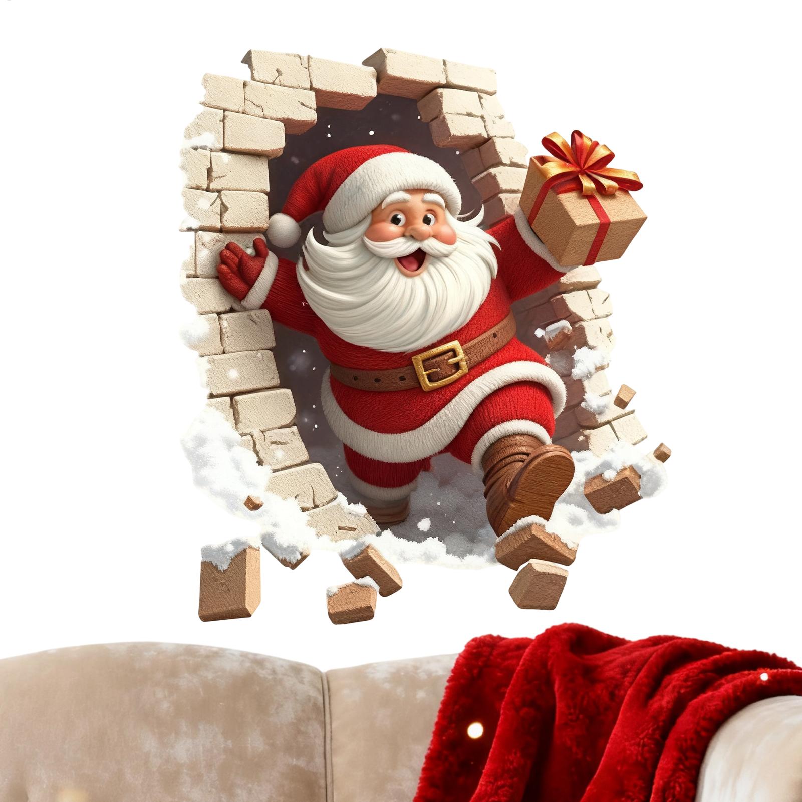 Home Bathroom Break - Kerstman muurstickers Kerstman brekende bakstenen muursticker