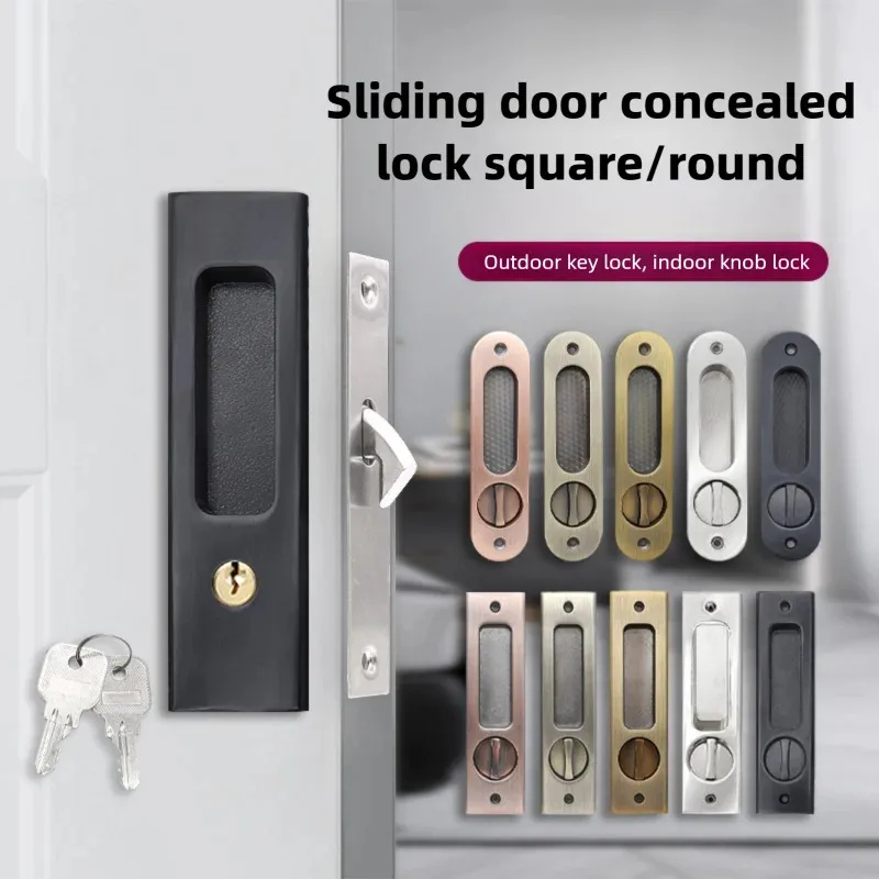 Home Bathroom Lock - Robuuste zwarte schuifdeurhaakvergrendeling met sleutel, verbeterde