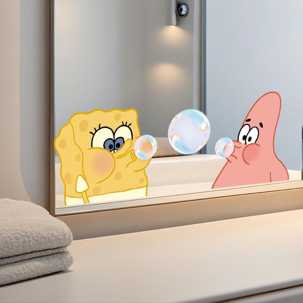 Home Theater Bathroom - SpongeBob badkamerspiegelstickers – zelfklevende vinylstickers voor
